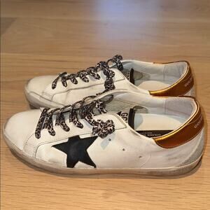 Golden Goose Super-Star Classic White Sneakers Black star Gold/Burnt Orange  39